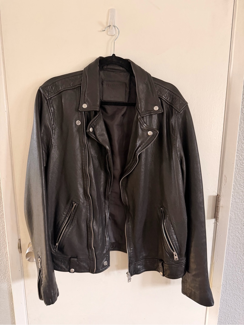 AllSaints Black Leather Bomber Jacket